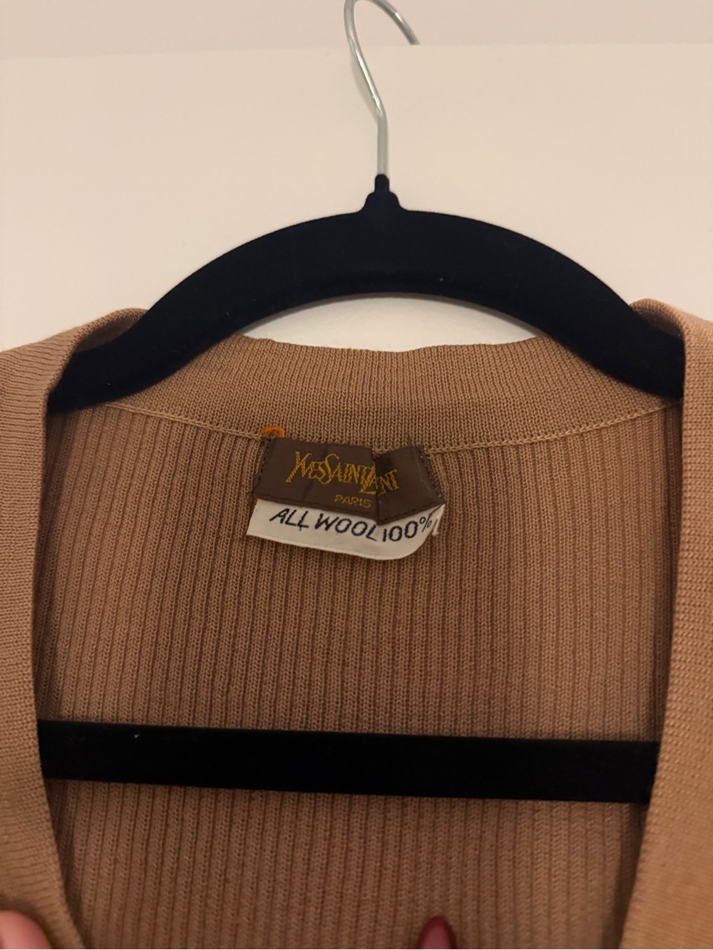 YSL Women's Ribbed Button-Up Cardigan Sweater - Camel - Picture 2 of 3